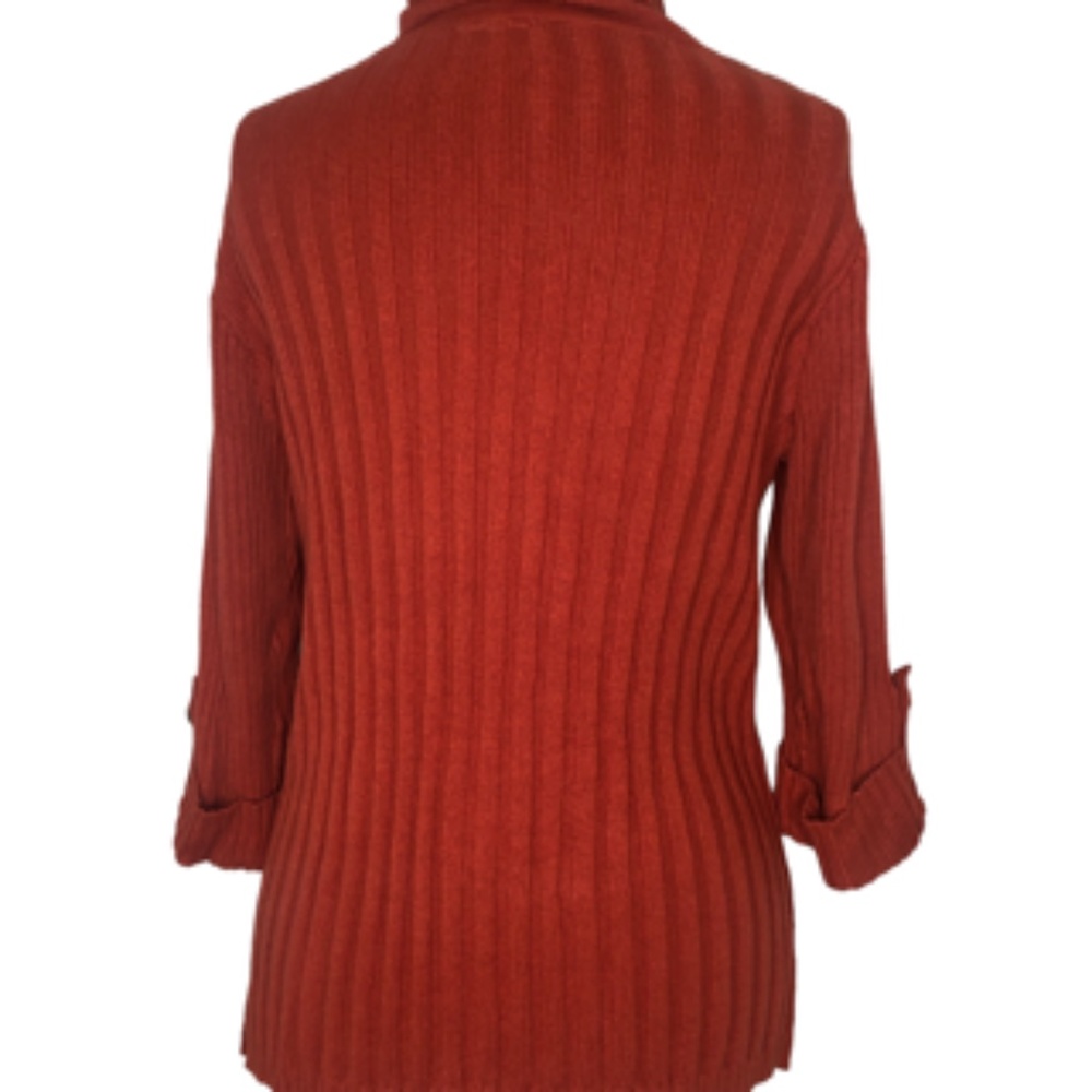 Women's Open Front Ribbed Cardigan Sweater - Rust - Picture 3 of 7